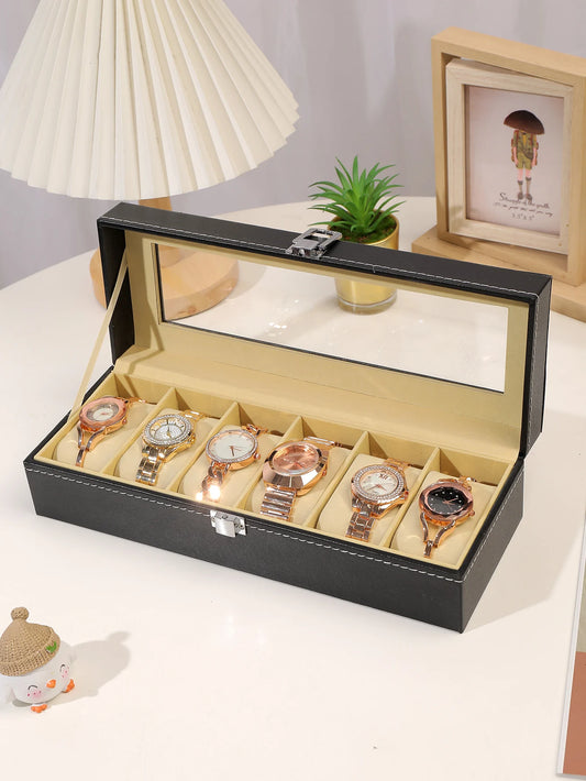 6-Slot PU Leather Watch Box – Premium Watch Organizer open has 6 watches inside