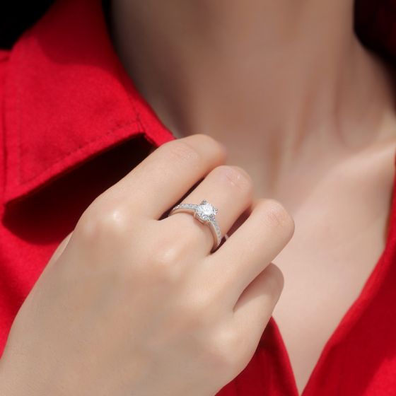 woman wearing eternal devotion moissanite ring