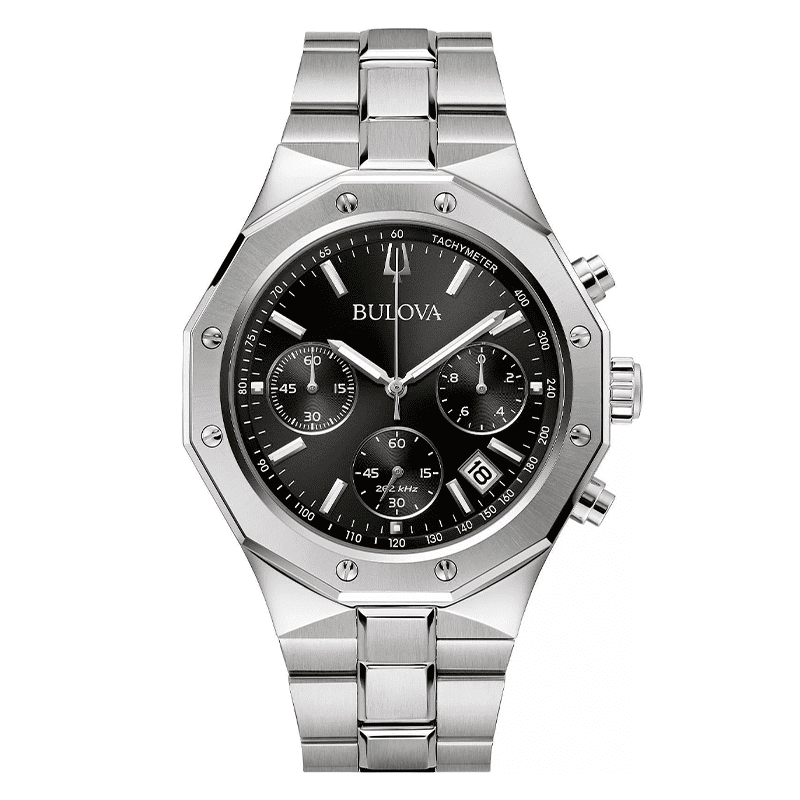 Bulova Classic Precisionist Octagon Chronograph Stainless Steel Black Dial Quartz 96B410